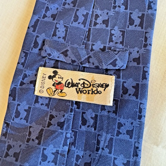 Walt Disney World Silk Neck Tie Blue Black Small Mickey Mouse Silhouettes 3.75" - Picture 4 of 6